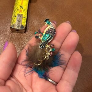 New! Aratta Colorful Peacock Brooch with Feathers